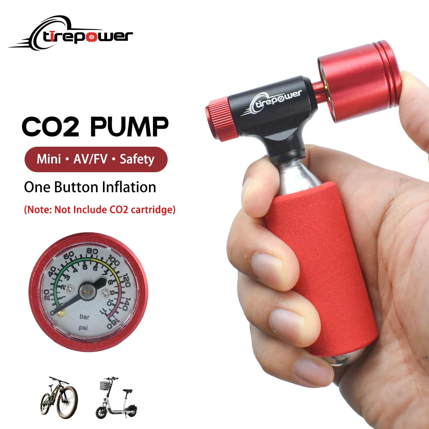 

Mini CO2 Pump with Clear Pressure Gauge Aluminum Alloy Bike Air Mini Cycling Bicycle CO2 Inflator For Road And Mountain Bikes
