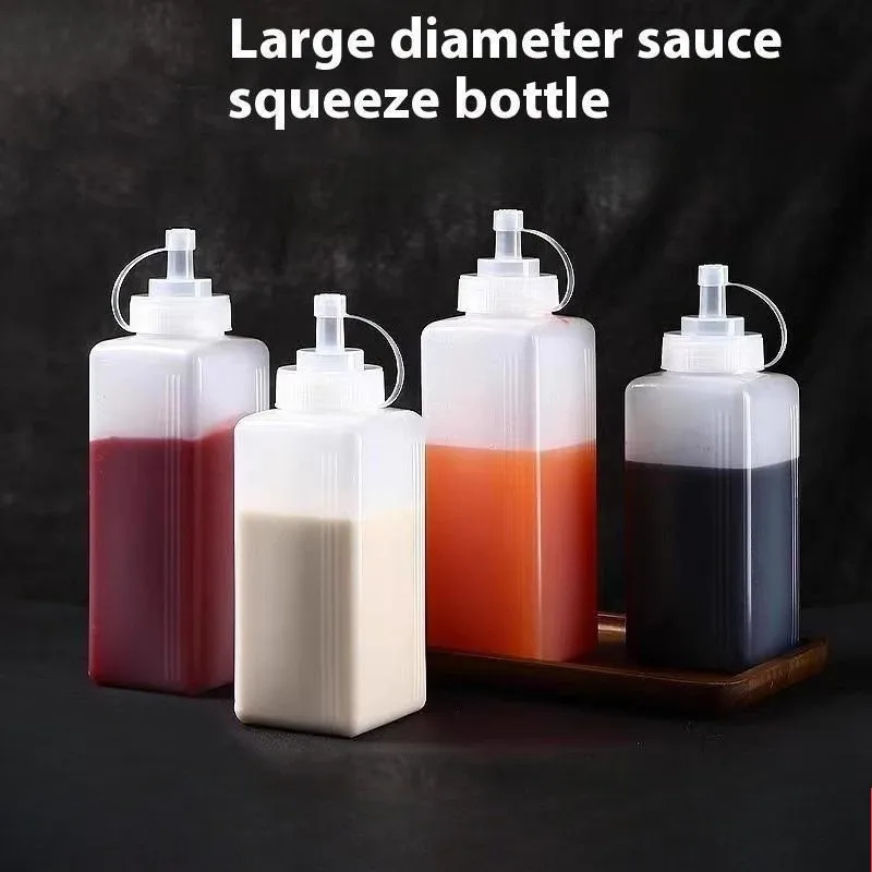 600/800/1000ML Food Grade Wide‑Mouth Plastic Squeeze Bottle Commercial Dispenser For Jam Ketchup Salad Condiment