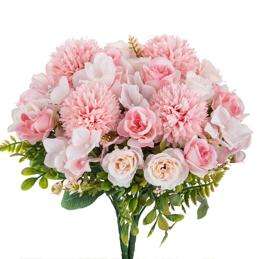 

29CM Rose chrysanthemum Silk Bouquet Artificial Flowers For Wedding outdoor garden arch Decor Home Christmas Garland Accessories