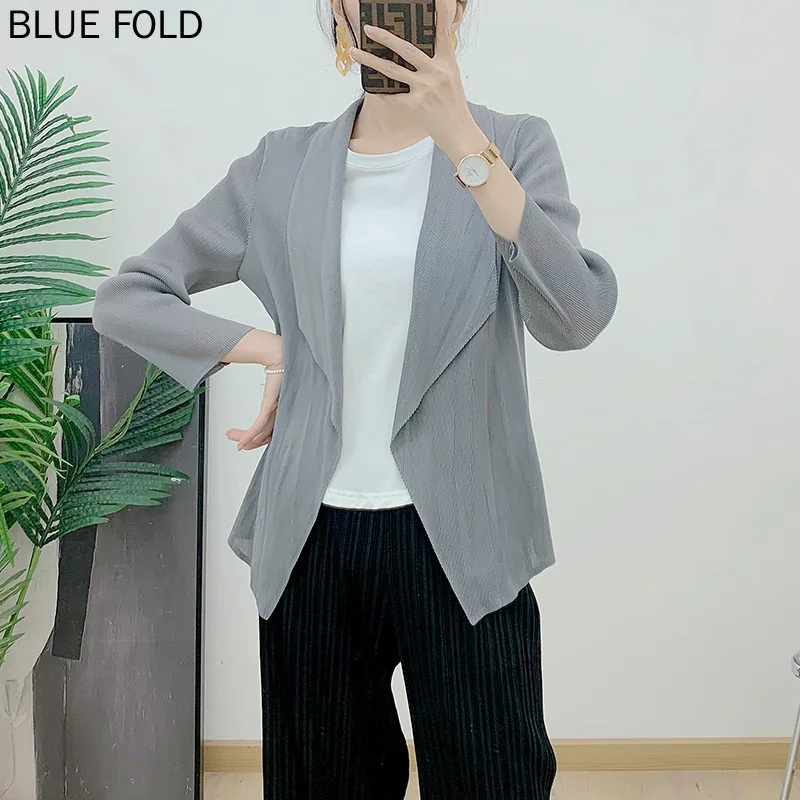 MIYAKE PLEATS Lapel Jacket for Women, High-end Commuter Style, Irregular Hem, Pleated Suit, Elegant Blazers, Early Spring, New