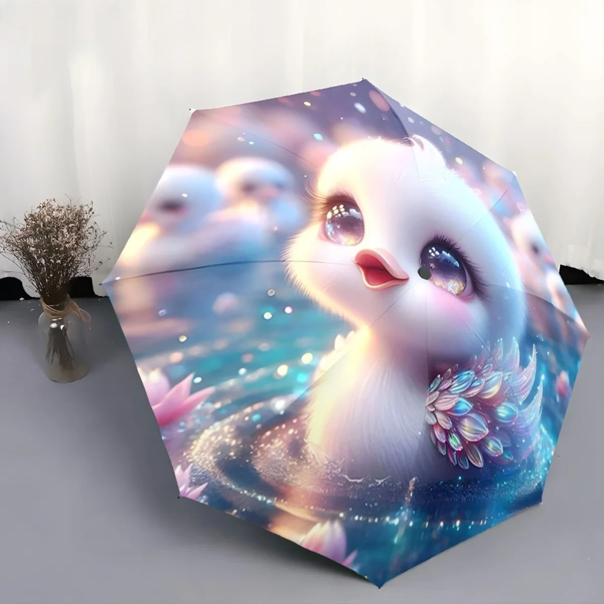 

Automatic Open/Close Umbrella with Cute Penguin Design - Compact Travel Umbrella, Portable Folding Umbrella with 8-Rib Strong