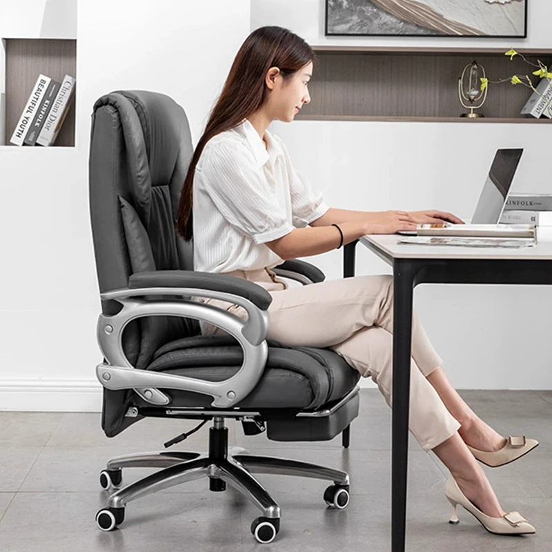 Leather Computer Office Chair Ergonomic Design Footrest Massager Office Chair Swivel Grey Cadeira De Escritorios Furniture