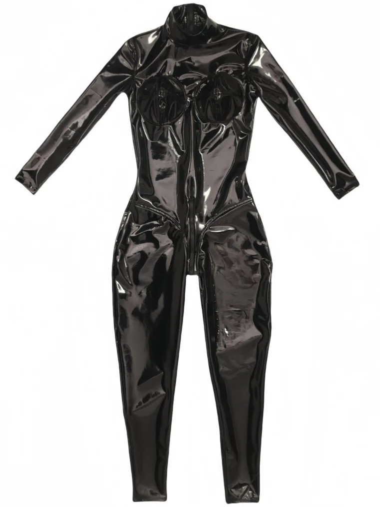 Sexy Slimming Bodysuit Glossy PVC Latex Ammonia Tight-Fitting Jumpsuit 3D Chest Shape U-Crotch Zip Open Shaping Full-Body Tights - Image 3