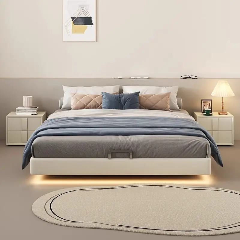 All solid wood beech row skeleton, cream wind no bedside suspension bed