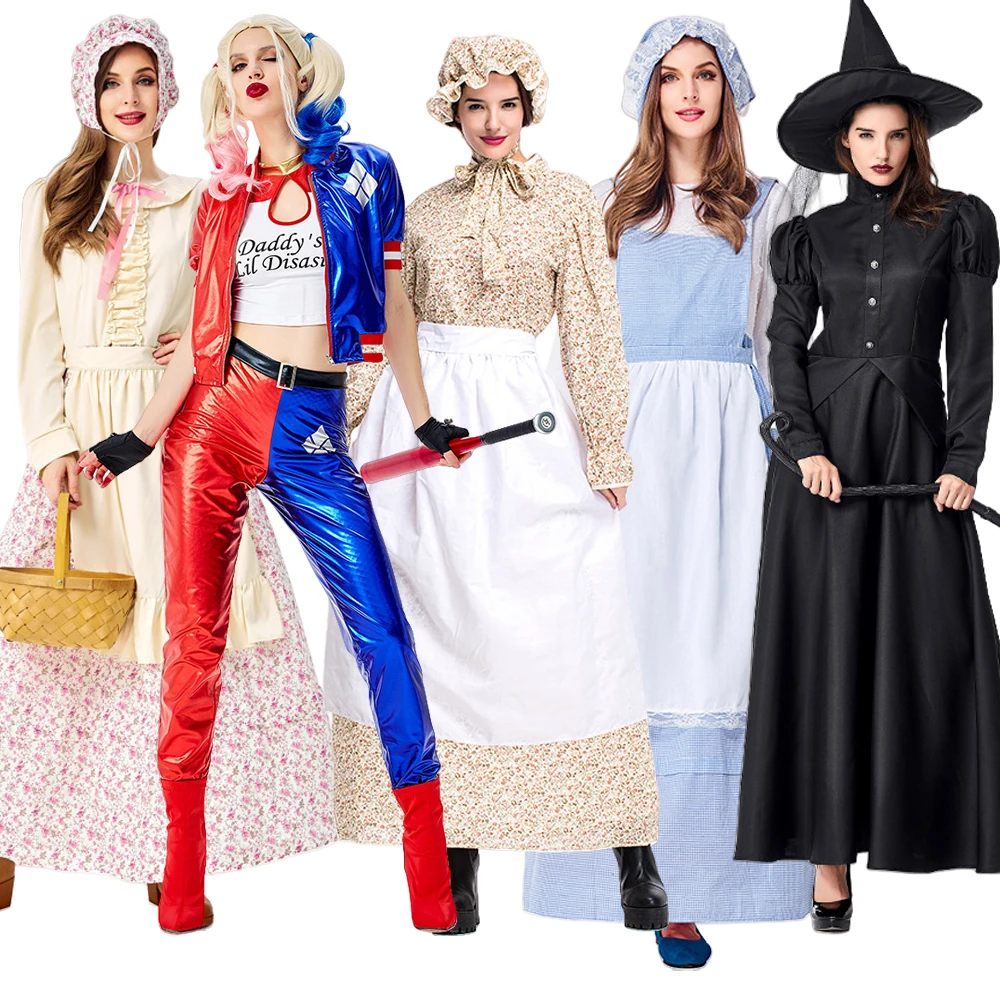 

loween Fairy T Wolf andmother Costume Harlequin Bla Witch Girl Costume Farm Girl Outfit Polyester Ladies' Clothing