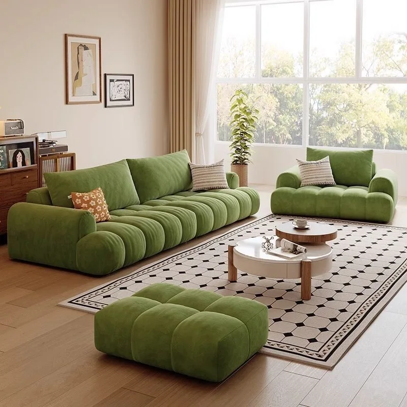 

Cream wind puff cat claw cloth sofa living room modern simple Internet celebrity cloud straight row fabric sofa