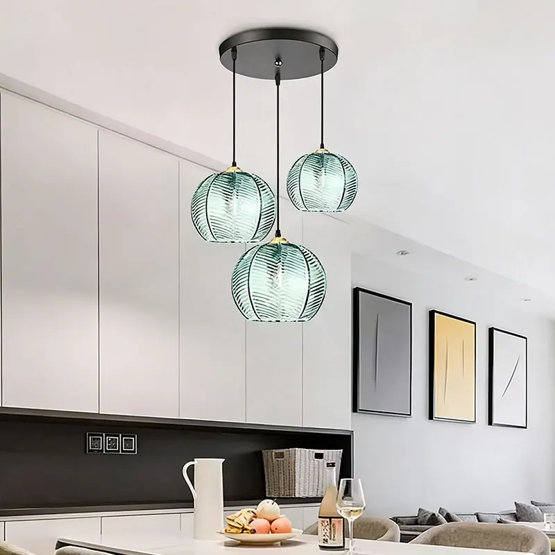 Modern Nordic Striped Glass Pendant Light for Kitchen Island Dining Bedroom Hanging Ceiling Lamp Home Decor Chandelier