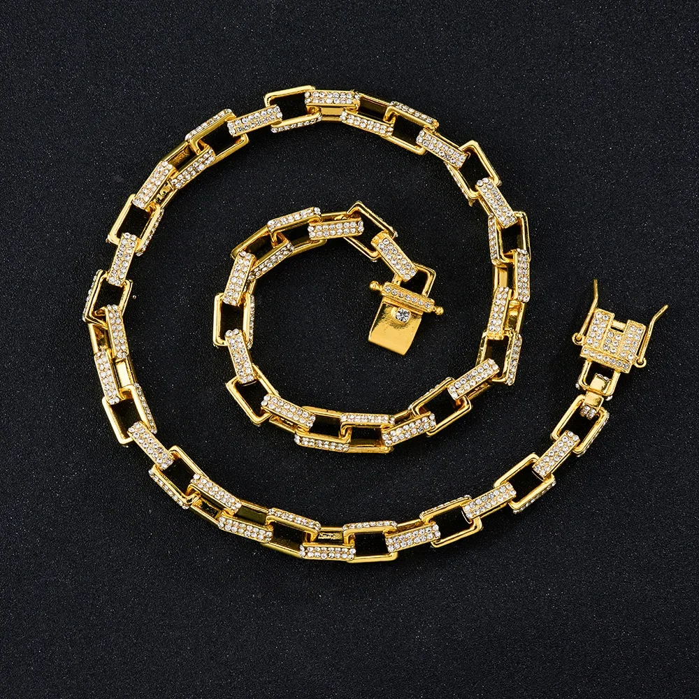 Bling Square Cuban Box Chain 5a Cubic Zirconia Full Iced Out Choker Necklace Gold Silver 2tone Color Micro Paved Short Jewelry