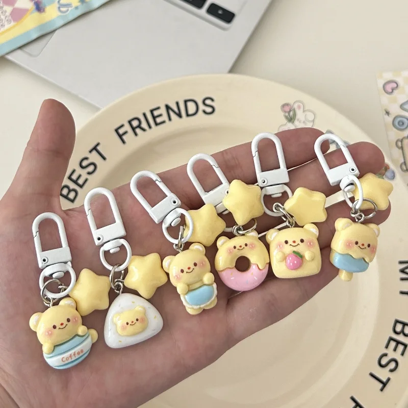 

Cute Cartoon Star Bear Keychain Creative Car Keychain Pendant School Backpack Decoration Kawaii Bag Accessories