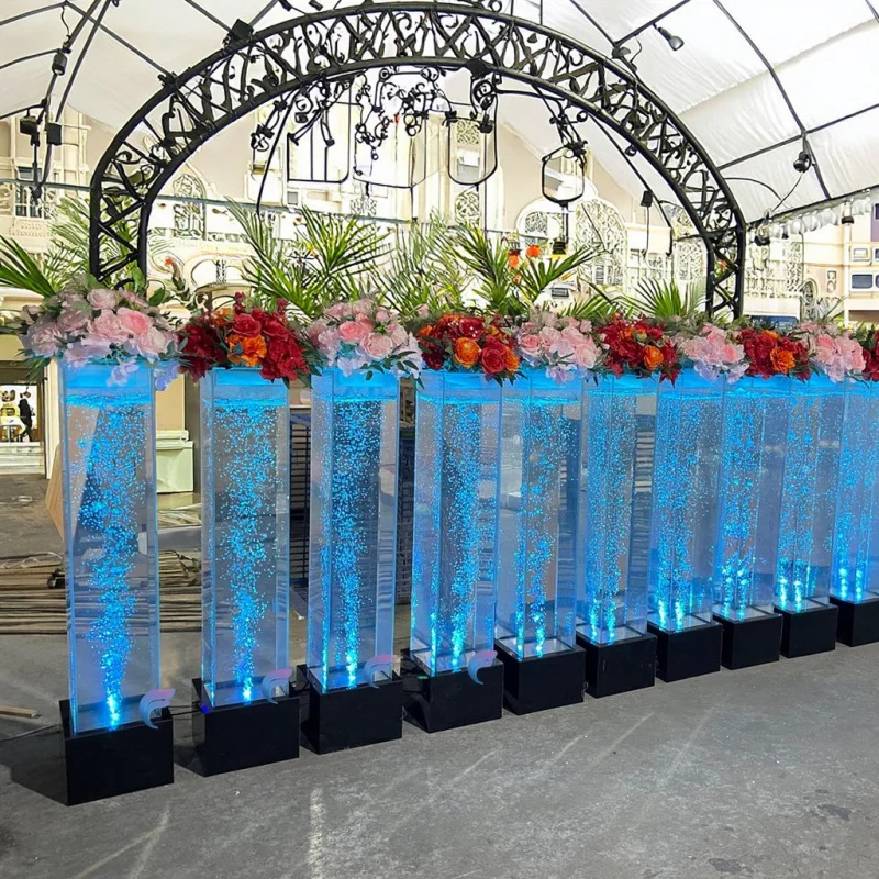 カスタム水槽装飾ウェディングフラワー スタンドウェルカムコラムランプ