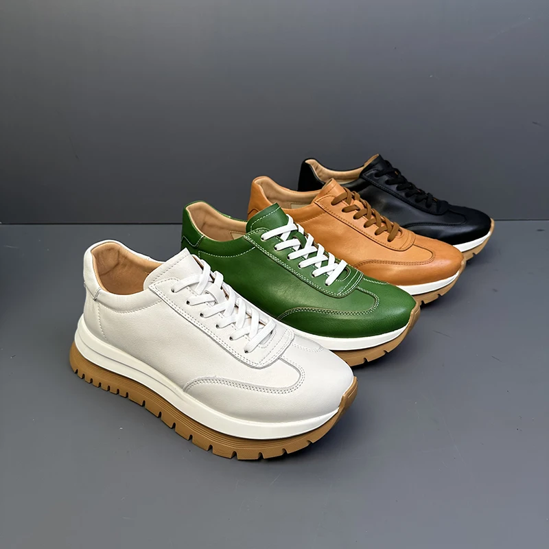 

Мужская спортивная повседневная обувь из натуральной кожи с толстой подошвой, увеличивающая рост, удобные уличные походные кроссовки