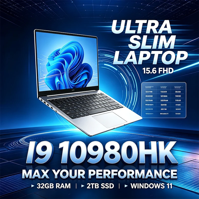 Notebook Ultra Fino de 15,6 Polegadas 120Hz FHD IPS Intel i9-10980HK 32GB 2TB Teclado Retroiluminado Laptop de Longa Duração para Negócios