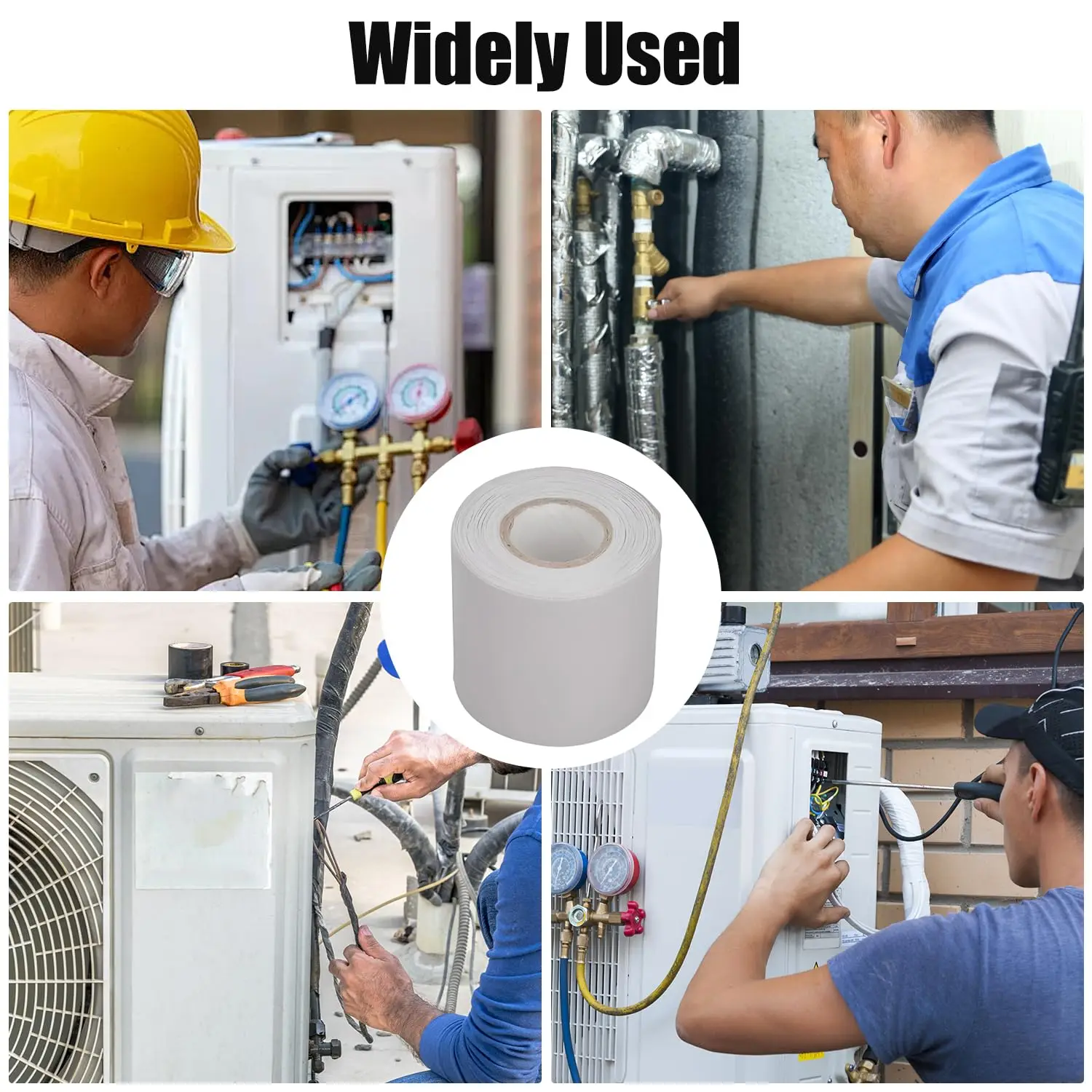 PVC Pipe Sealing Tape for Air Conditioners 4.1 cm x 10 m 5 Rolls White Flame Retardant Duct Bandage for HVAC Maintenance