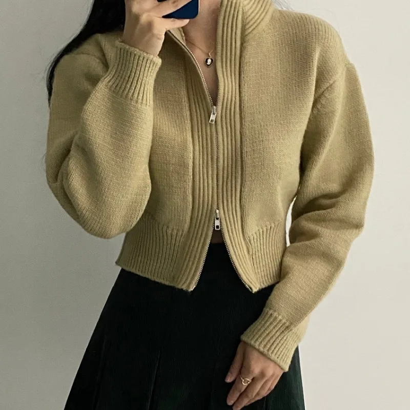 Cardigan Feminino Korean Autumn Thick Knitwear Clothing Vintage Coat Solid Cardigans Crop Top Knitted Winter Sweater Women 2022