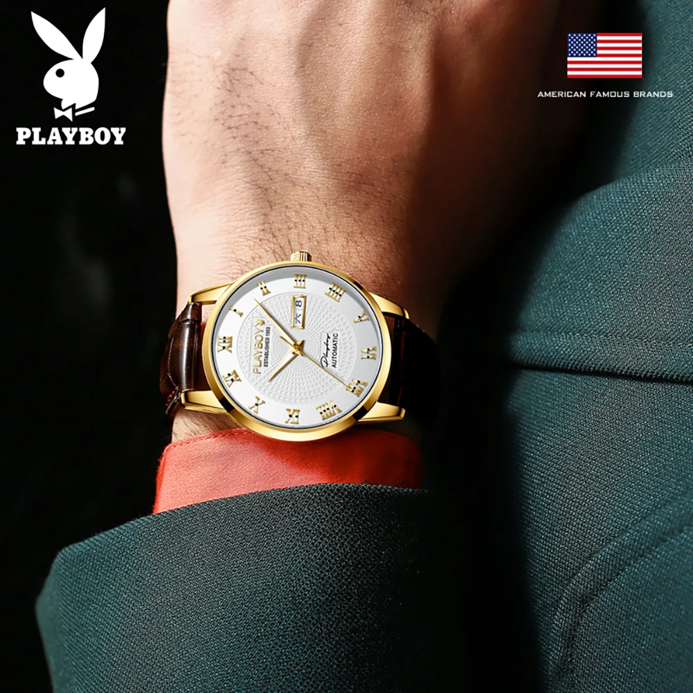 PLAYBOY Top Brand Men Watch High Quality Luxury Original Automatic Mechanical Watches for Men Fashion Business Wrist Watch Men