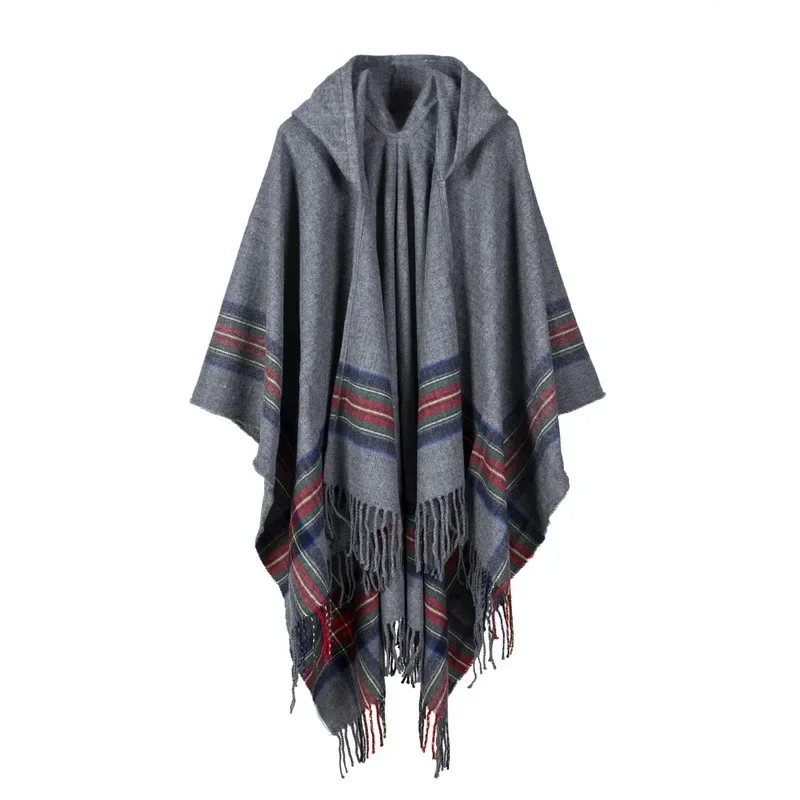 Outono inverno feminino imitação de caxemira jacquard xale pode usar quente alongado moda com capuz capa ponchos capas