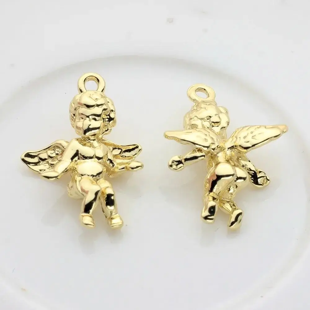 2Pcs/set Mini Angel Wings Miniatures Handmade Zinc Alloy Cupid Single Pendant 3D Electroplating DIY Cupid Necklace Accessories
