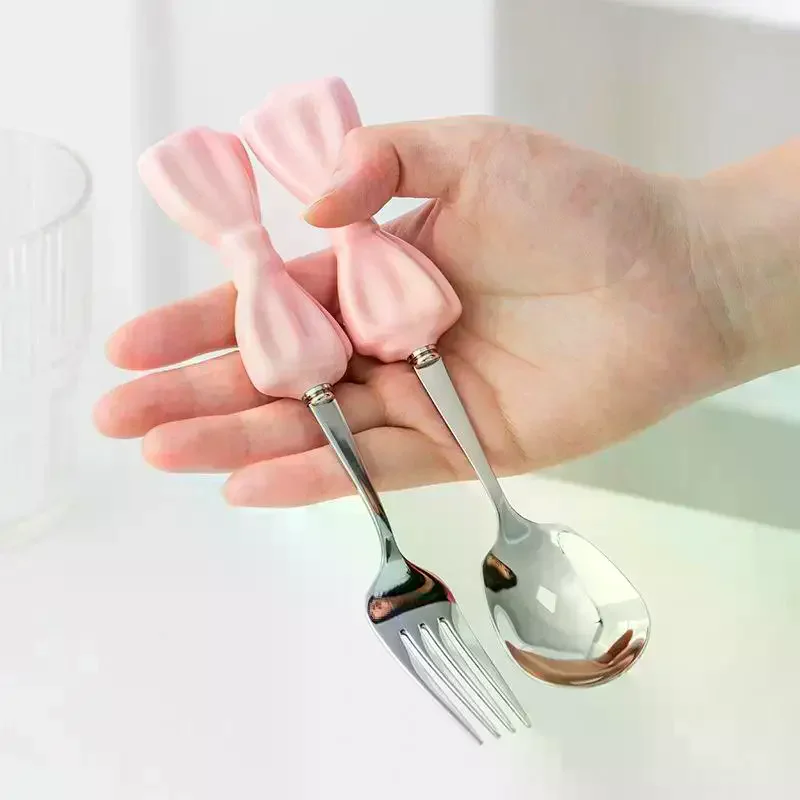 Set Portable Cutlery Bow-shaped Stainless Steel Fork Spoon Chopsticks Portable Travel Flatware With Box Tableware