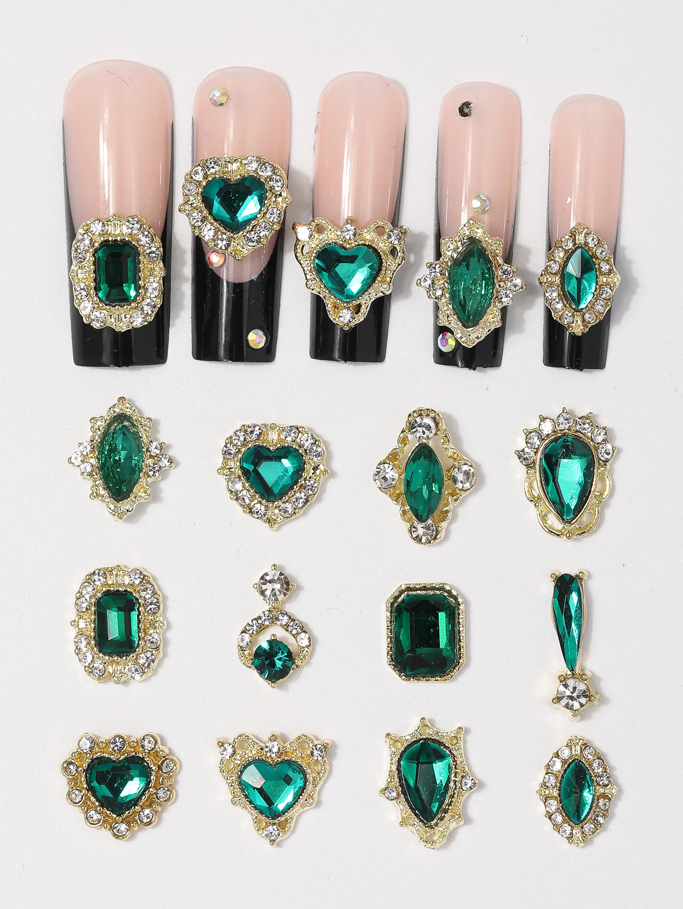 

12 Grid colored glass, diamond nails, crystal charm, lightweight and luxurious geometric alloy nail art decorations, DIY crafts
