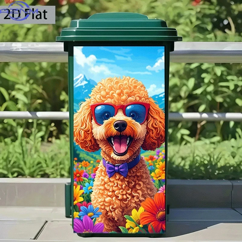 2D Flat Printing]1pc Trash Can Sticker 37 X 82 Cm Floral Poodle Cute Dog Decor Wall Paper Self-Adhesive Kitchen Trash Can Deco