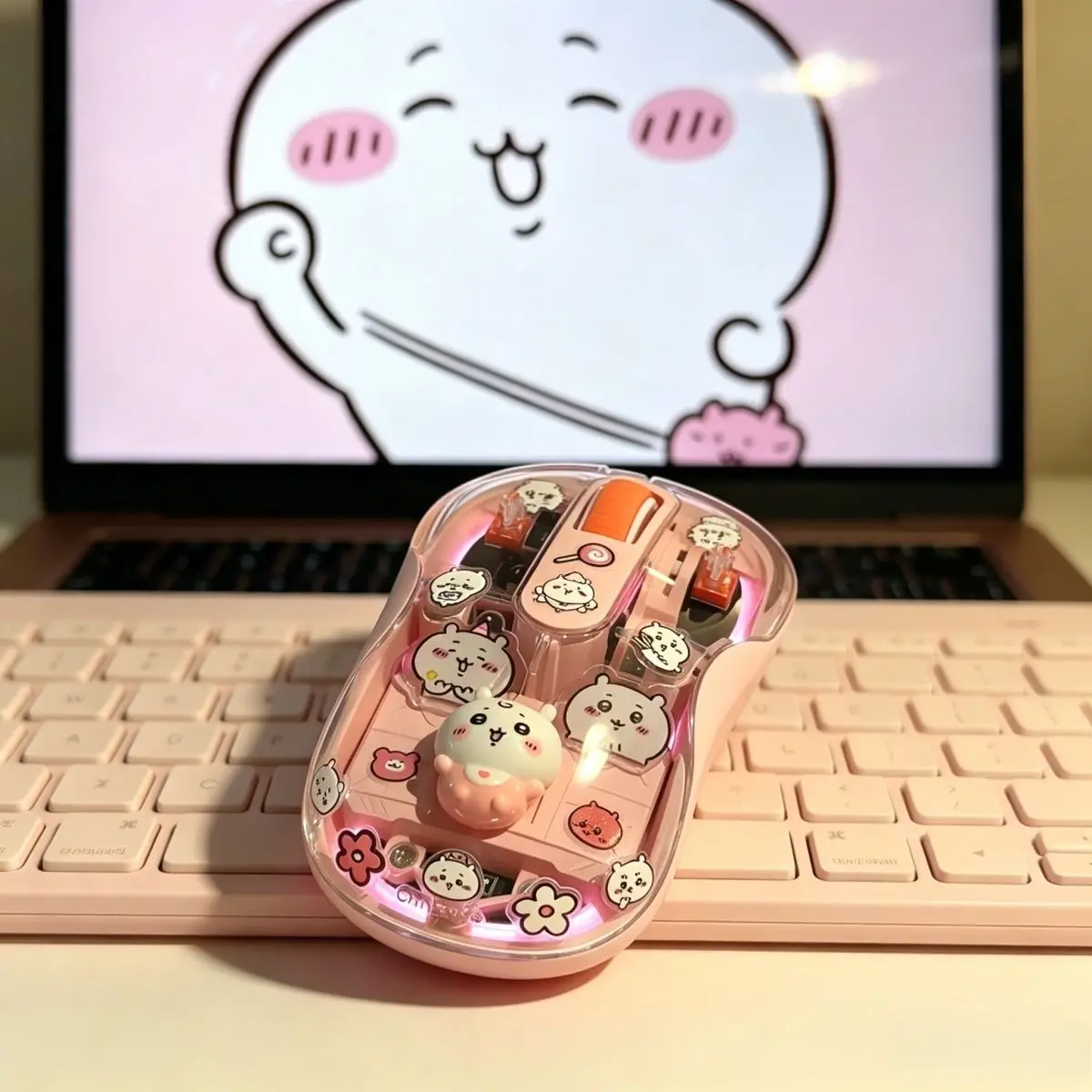 Cartoon Cute Chiikawa DIY Transparent Wireless Mouse Luminous High‑appearance Silent Office Female Portable Computer Game Lovely