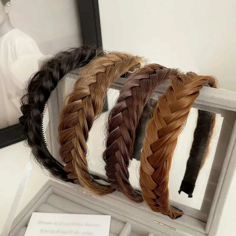 Diademas retorcidas con Peluca de perlas para mujer, trenzas anchas de espina de pescado, diademas Retro, Aro para la cabeza, accesorios de peinado para el cabello, regalos, nuevo