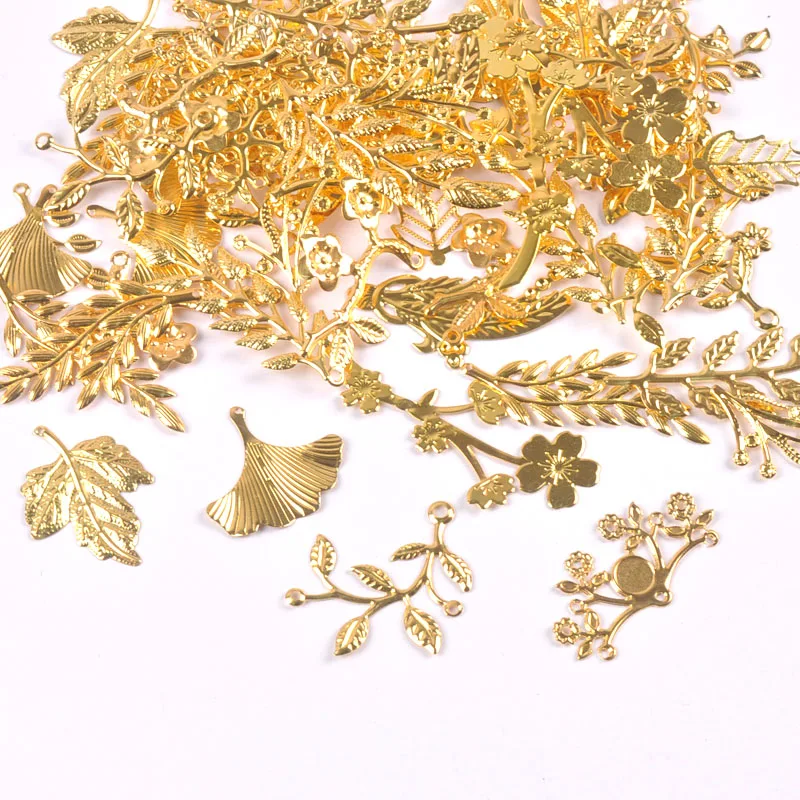 10-30pcs golden Filigree Wraps leaf Connectors Metal Crafts Headwear accessories for Jewelry Making 20-70mm YKL0912