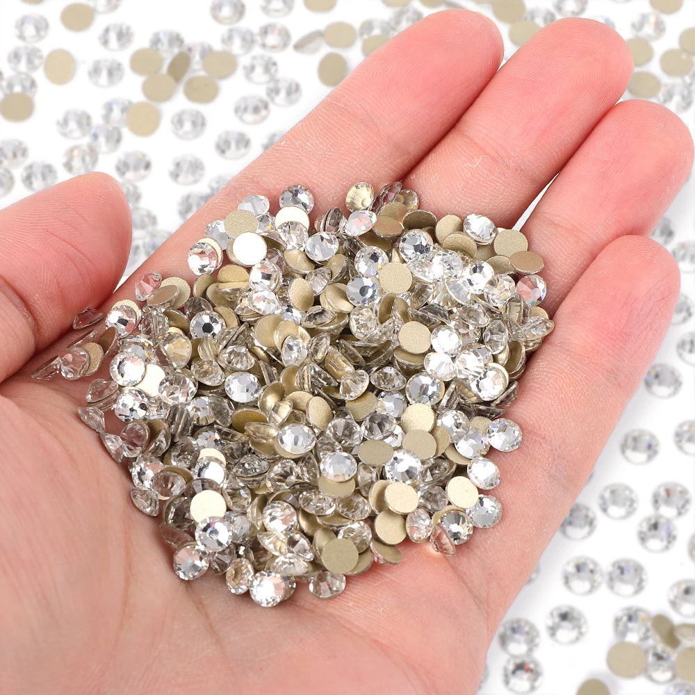 QIIY SS4-SS30 High Quality Crystal Rhinestones Gold Bottom Flat Back Glass Strass Stones DIY Craft Nail Art Accessories