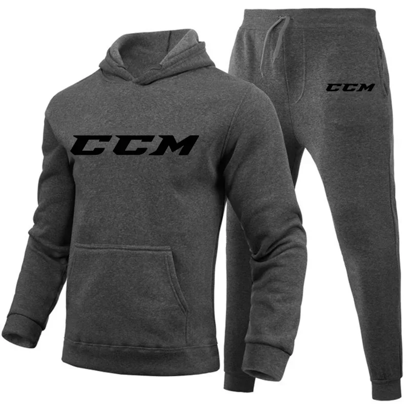 Men CCM Tracksuit Casual 2 Pieces Sets Sweatshirt Hooded+Sweatpants CCM Print Sportswear Mens Clothes Jogger Sport Suit