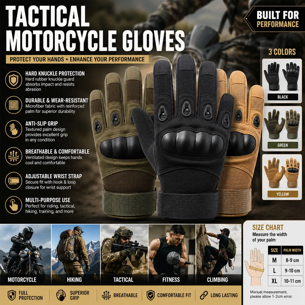 Outdoor Anti-Skid Full Finger Tactical Gloves Men Women Driving Riding Hunting Motorcycle Climbing Tactical Gloves