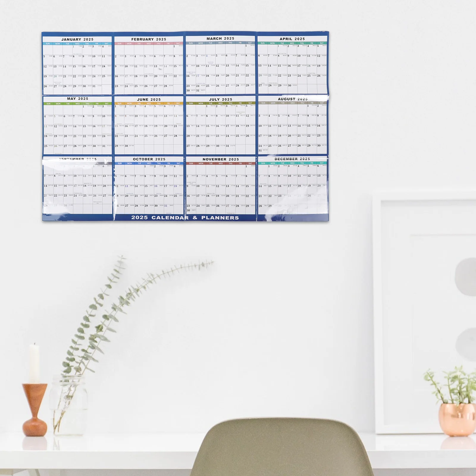 English Calendar 2025 Dry Erase Monthly Wall Calendar Large Size Hanging Planner for Office Home Use Clear Printed Schedule Note