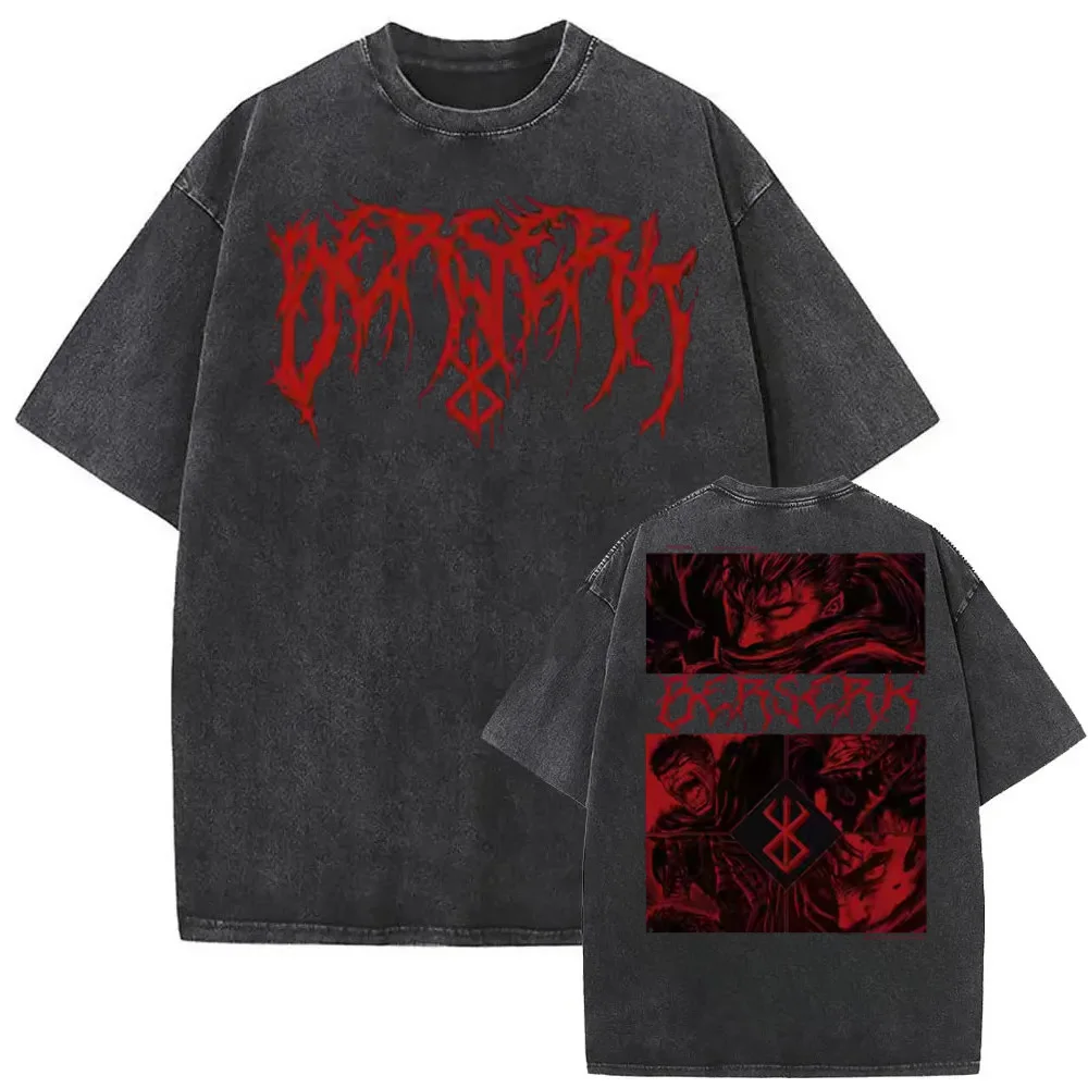 Anime Berserk Guts Washed Harajuku  Retro Manga Gatsu Griffith Zodd Short Sleeves T Shirts Unisex Cotton Oversized T-Shirt view 2