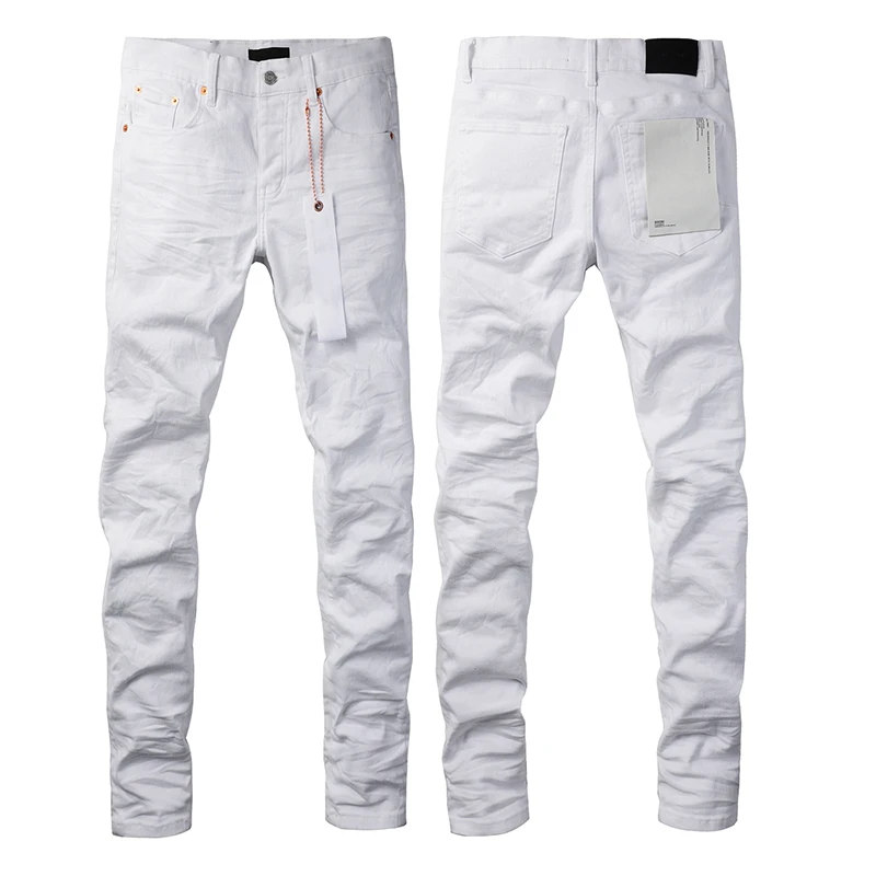 Classic White Purples Men's Jeans American Street Unisex Casual All-fit Straight Leg Pants Top Quality Denim Trousers