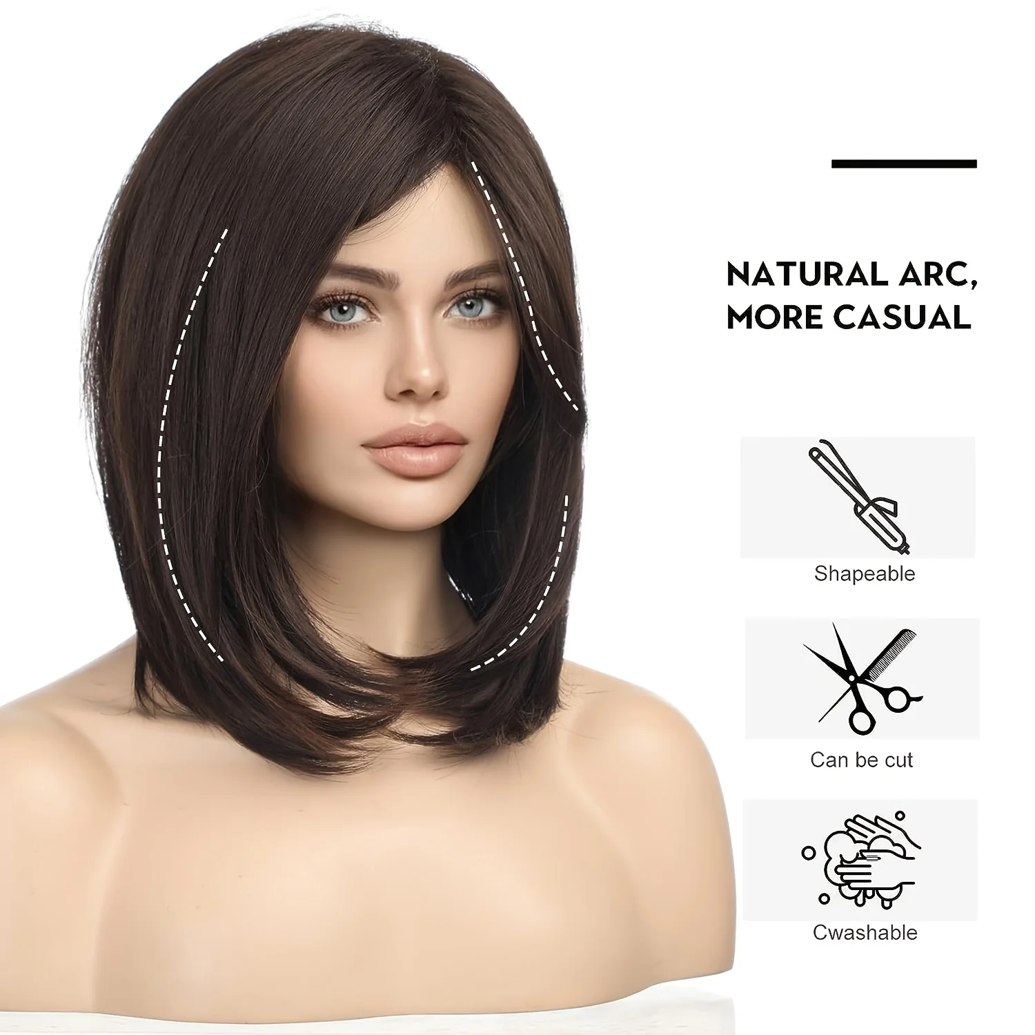 Synthetic Length Bob Wigs for Women Side Parting Suitable for party use Dark Brown Shoulder