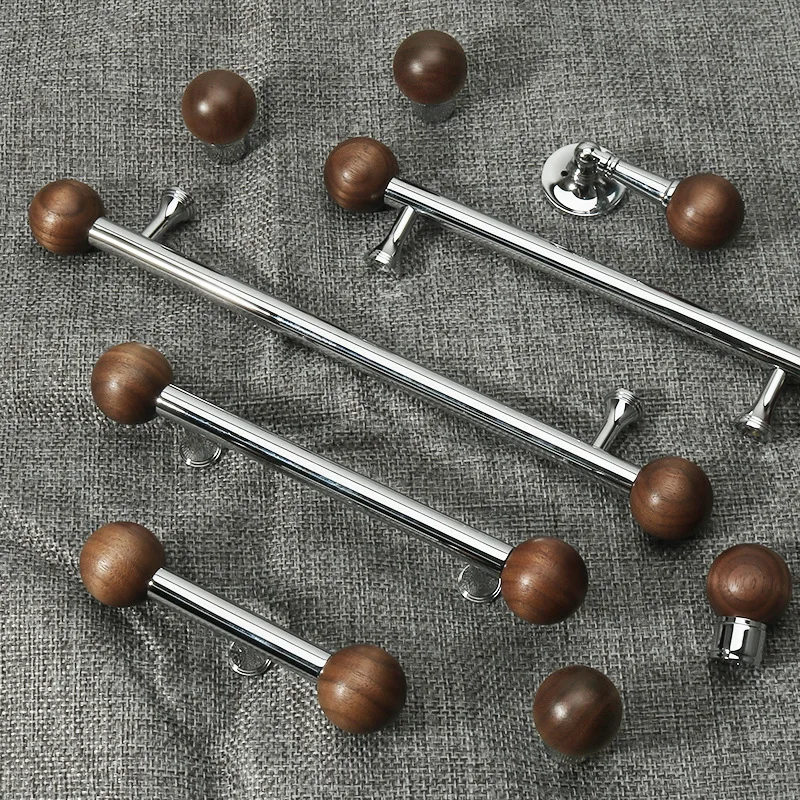 Nordic Chromium-plated Brass Walnut Furniture Handles Bright Silver Knobs and Handles for Drawers Luxury Kitchen Cabinet Handles