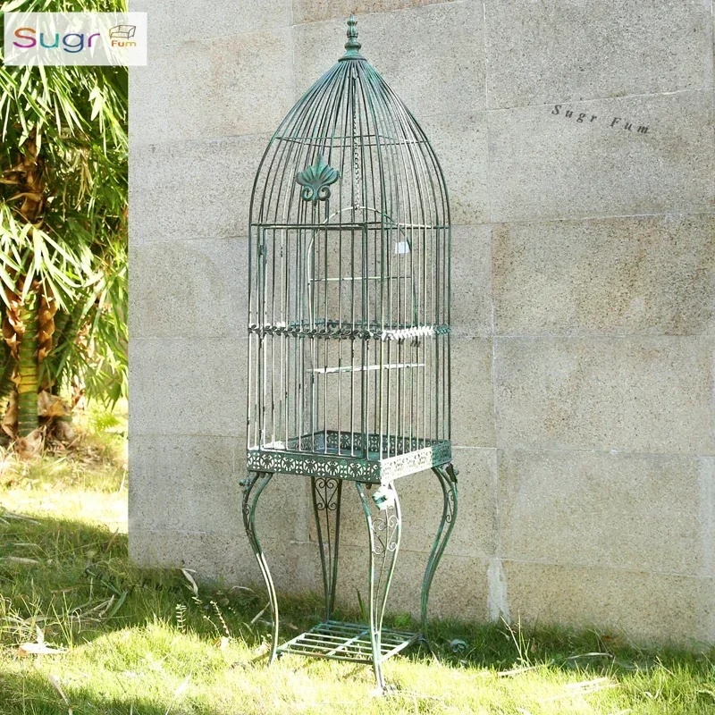 

American vintage old outdoor wrought iron birdcage trellis balcony courtyard floor stand outdoor garden decoration