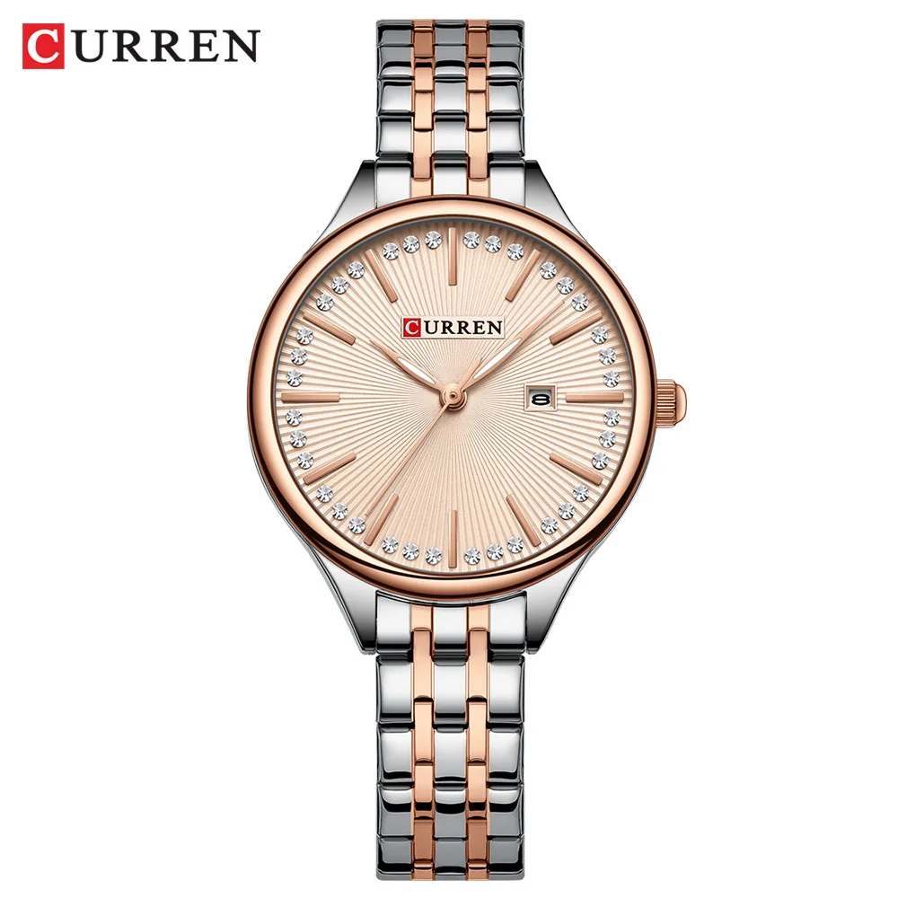 Curren 9099 Fashion Luxury Women's Watch with Diamond Studded Steel Strip Waterproof Calendar Watches for Women Relogio Feminino