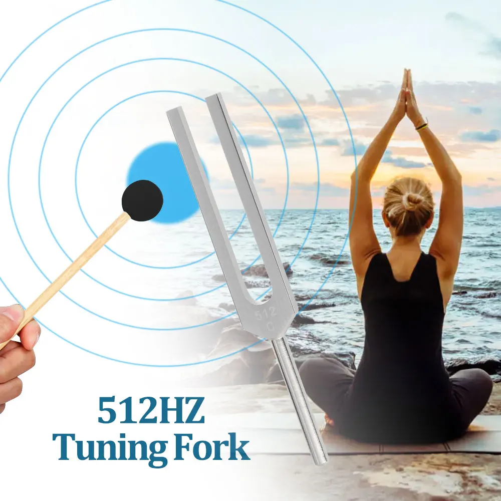 512Hz Tuning Fork Aluminum Alloy Tuning Fork For Sound Healing Meditation with Velvet Bag Hammer & Cleaning Cloth