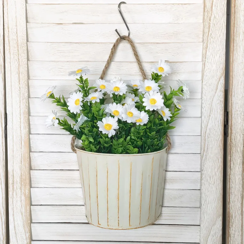 Villa Courtyard Wall Hanging Series Flower Pot Simple American Style Iron Bucket Half Round Decoration Craft Hanging Basket