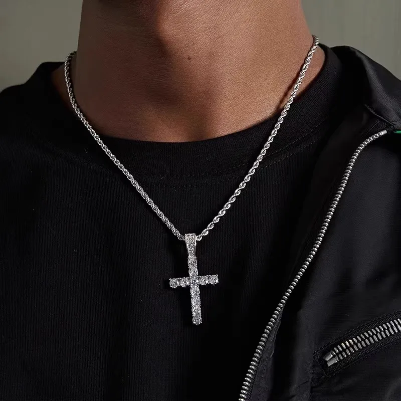

Cross Necklace Men's Zircon Inlaid European and American StylehiphopMinimalist Sweater Chain