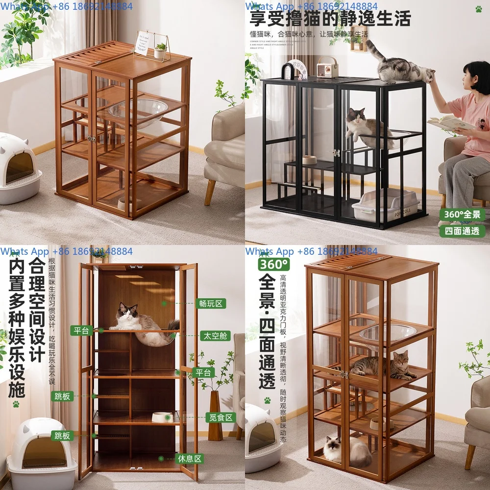 

Cat Tree House Indoor Solid Wood Large Space Cat Condo Climbing Tower Furniture