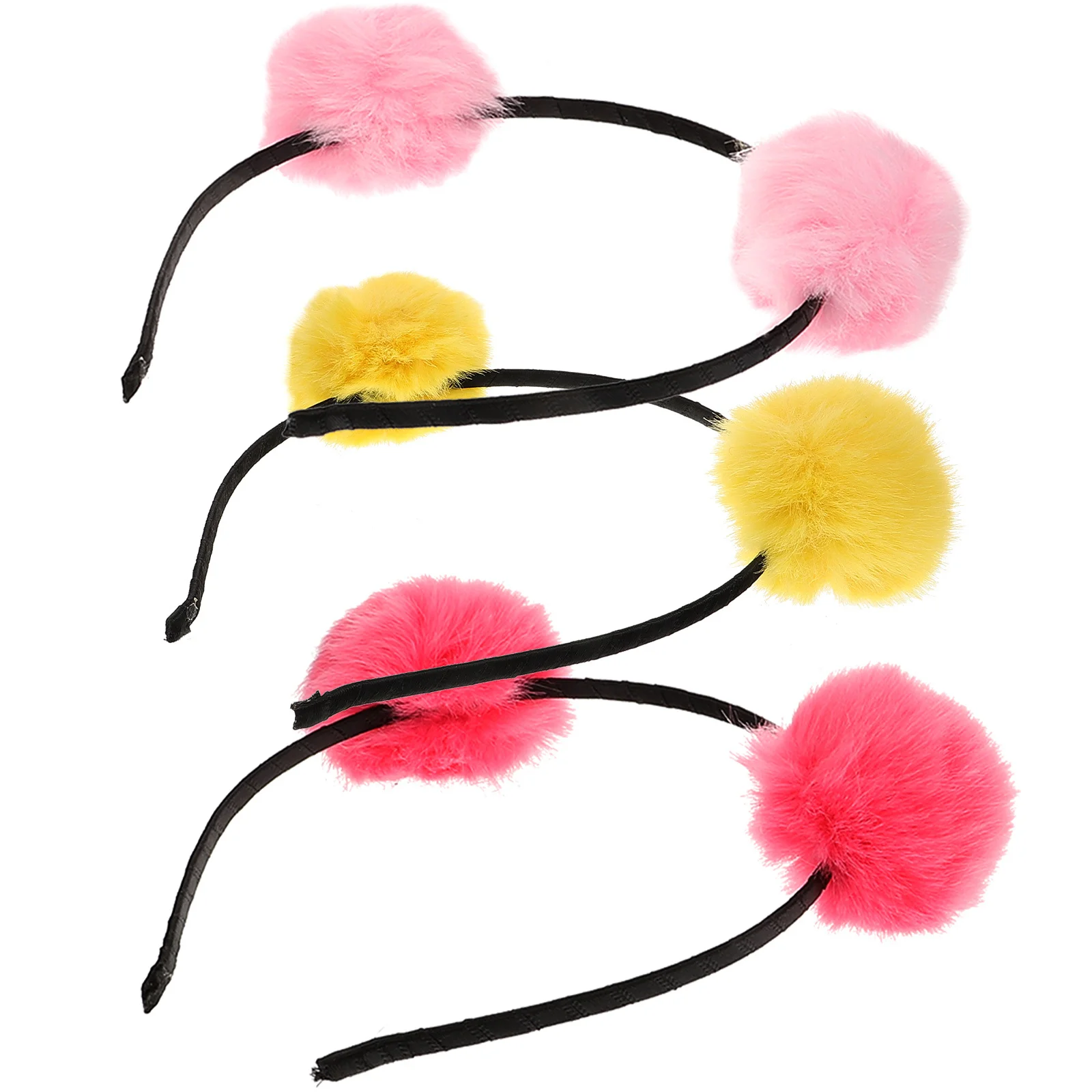 

3Pcs Children Hoop Pom Pom Cat Ear Headband Sky Blue Pink Red Birthday Party Headwear Fuzzy Headband Headwear Children Hoop