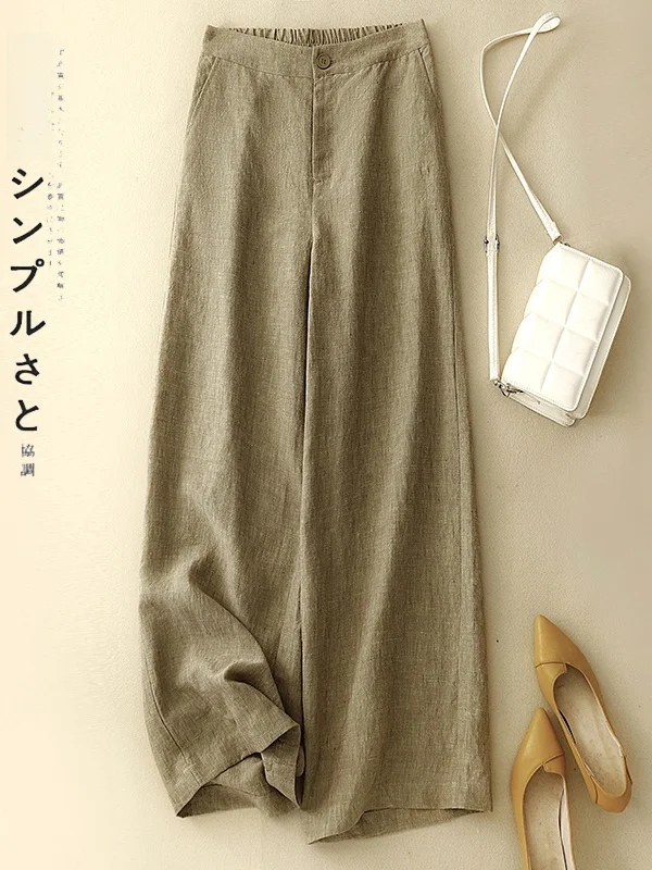 

Свободные хлопковые льняные повседневные брюки, летние тонкие брюки с широкими штанинами, модные свободные прямые брюки с карманами для женщин больших размеров