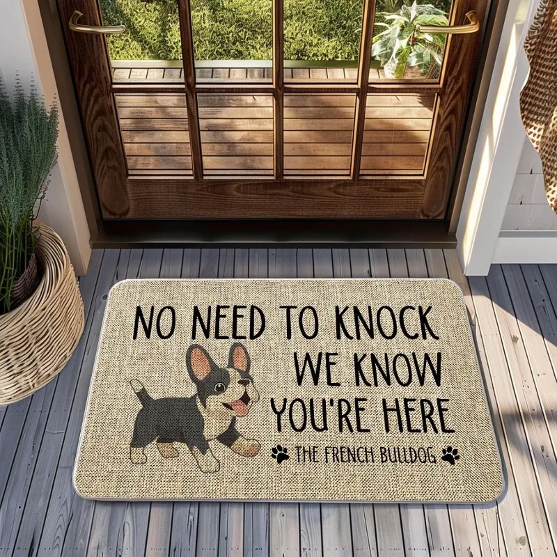 

Funny Dog Breed Doormats No Need To Knock Design French Bulldog Pug Boston Terrier for Pet Lovers Home Entry