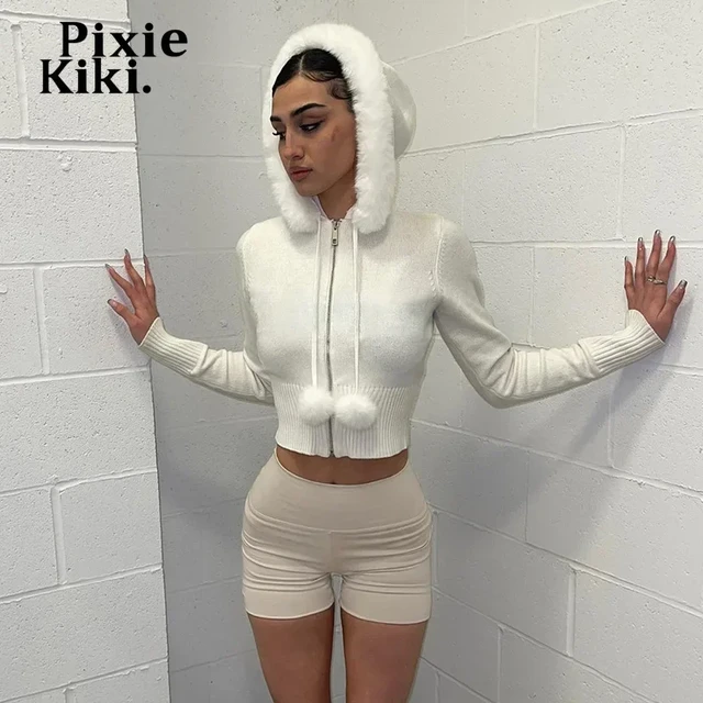 Cropped white zip up sweater best sale