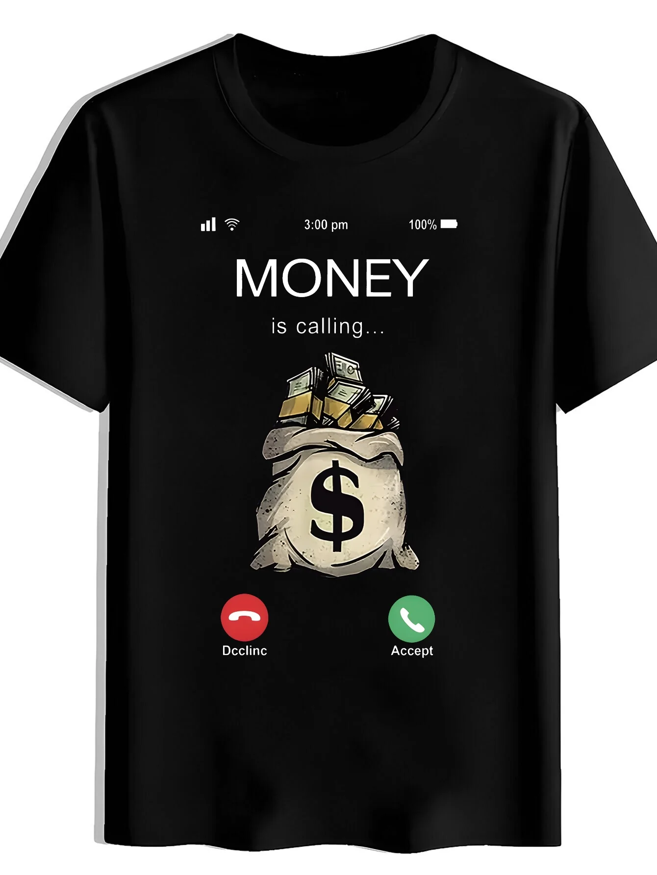 Men's Dollar Print T-Shirt with Dollar Sign - Wrinkle & Pilling Resistant Quick-Dry Fabric Suitable for Daily Wear, Gym, Travel | Machine Washable Round Neck Short Sleeve Tee | Casual Gift for Parties, Dates, Business Casual (Regular Fit)
