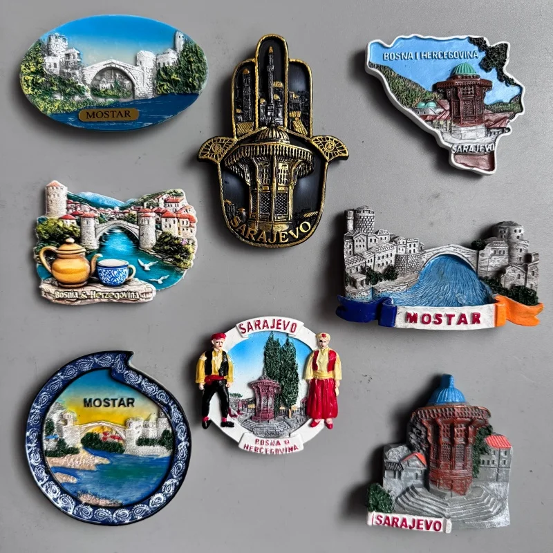 Imanes de nevera de Bosnia y Herzegovina Sarajevo Mostar Neretva River BIH recuerdo turístico imanes de nevera colección regalos