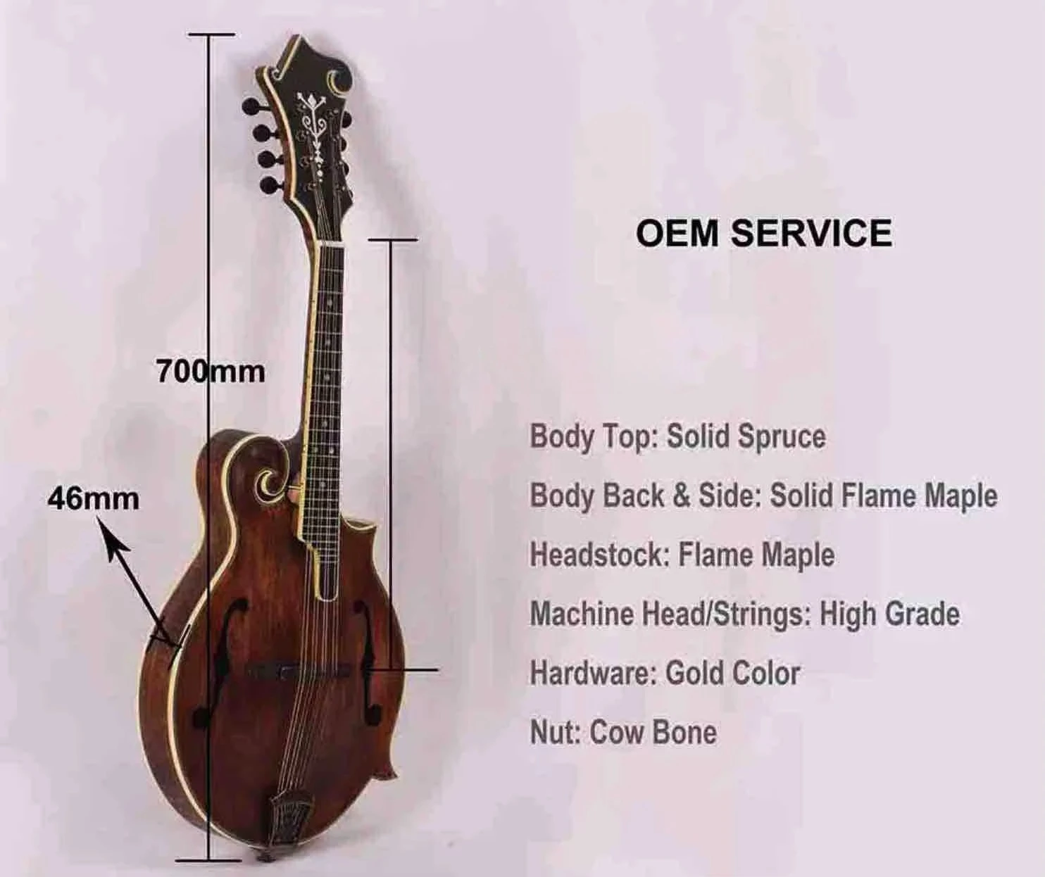 Handmade F Style Mandolin, Solid Spruce Top, 4 Strings, Professional Acoustic Instrument, for Banjo Players