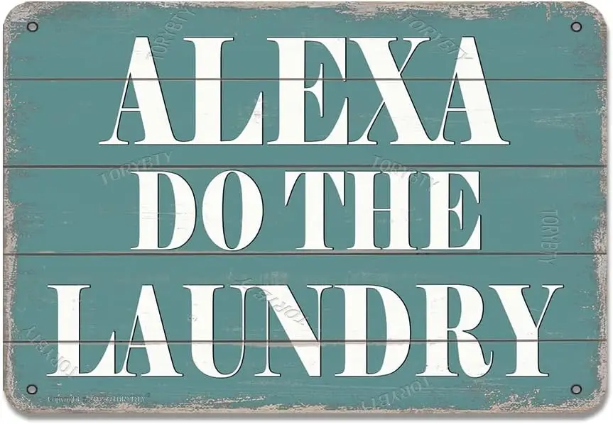 Alexa Do The Laundry Metal 8 X 12 Inch Vintage Look Decoration Painting Sign for Home Bathroom Farmhouse Living Room Laundry Sho