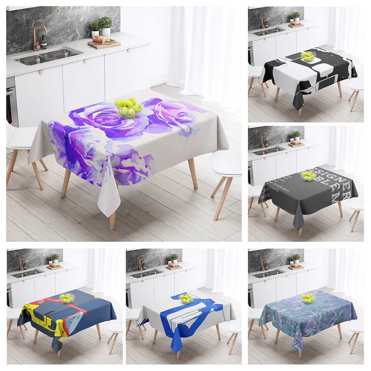 Home tablecloths for dining decoration and rectangular table accessories waterproof cloth Anti-stain restaurant abstract plant